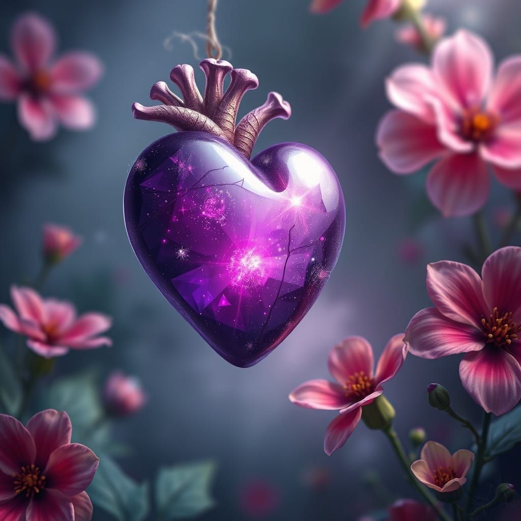 Vibrant Whimsical Heart in Dreamlike Bloom