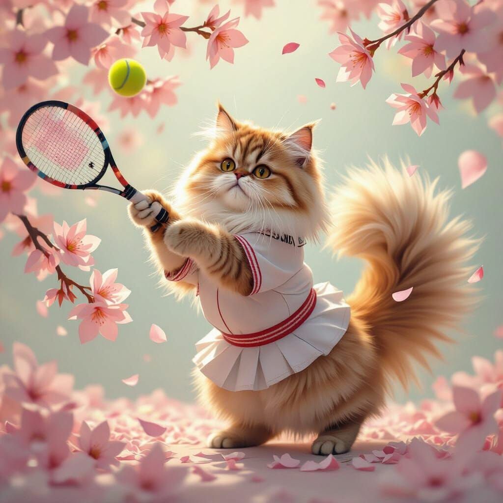 Elegant Persian Cat Serves in Dreamy Art Nouveau Landscape