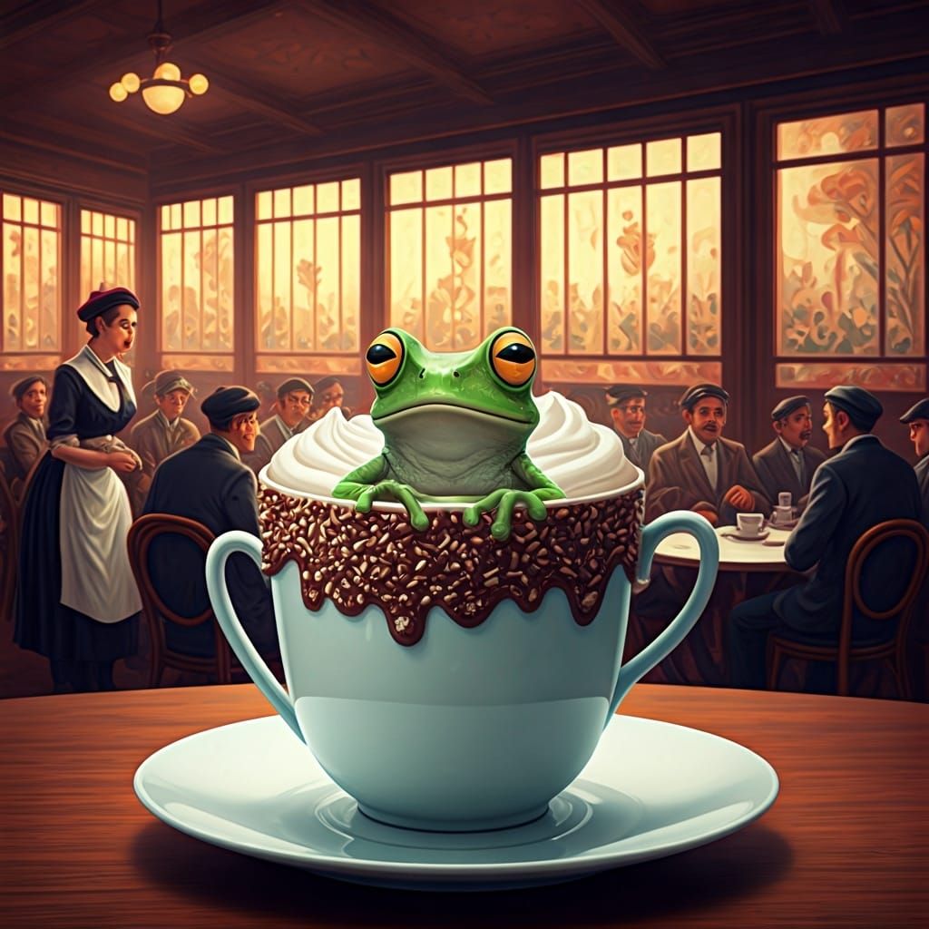 Frog in Coffee Cup: French Cafe Surprise