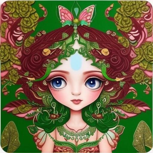 Adorable Elf with Red Hair and Green Velvet Dress