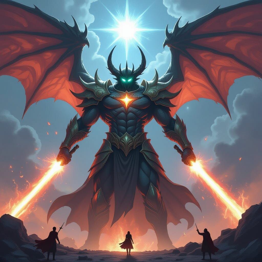 Cosmic Titan with Dragon Wings and Elemental Powers