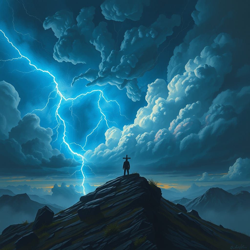 Gritty Futuristic Figure Stands Amidstormy Skies