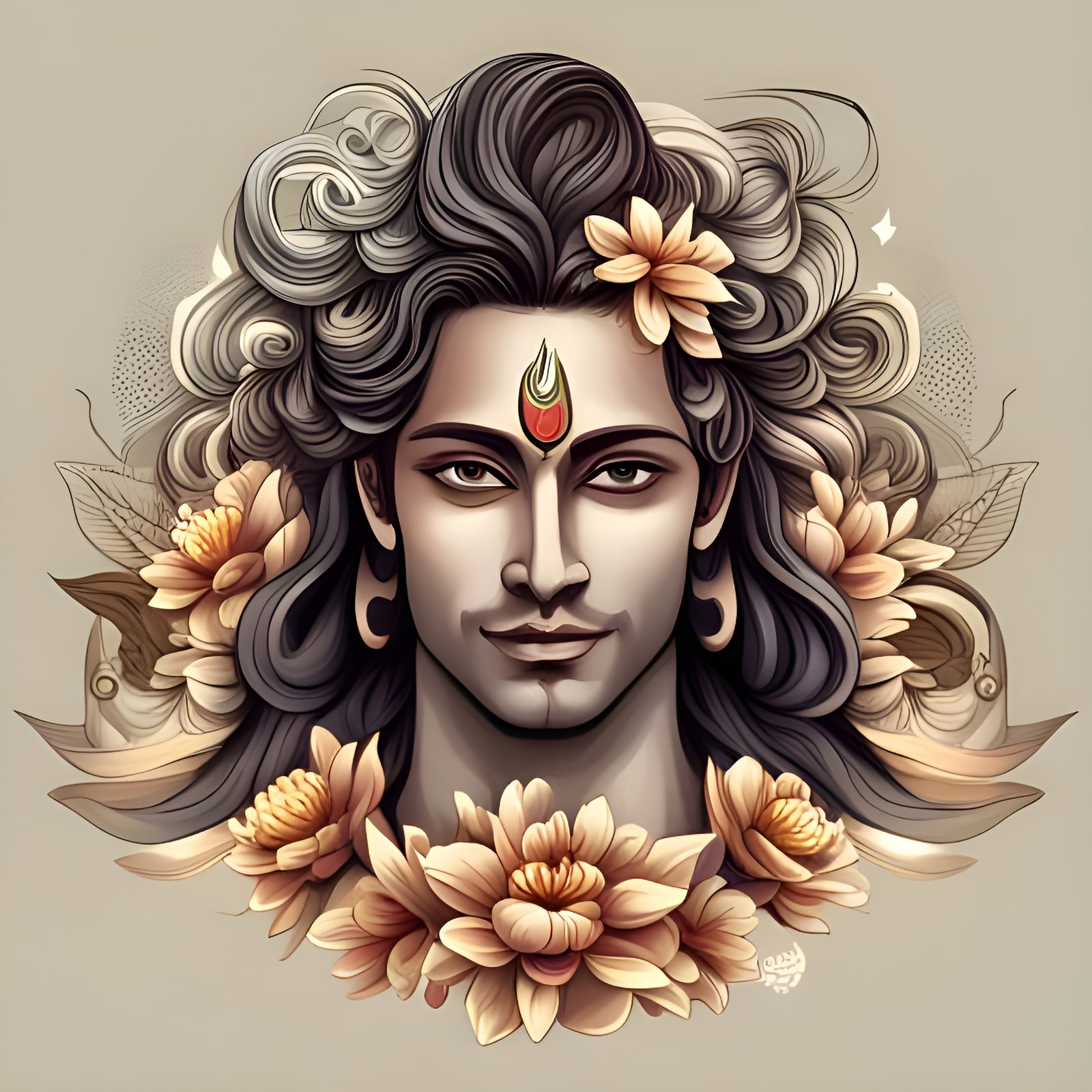 Detailed Lord Shiva Vector Art with Floral Elements