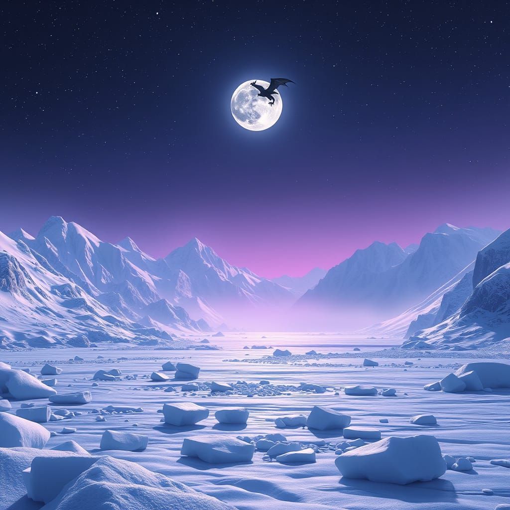 Magical Frozen Landscape with Dragon, by Rutkowski