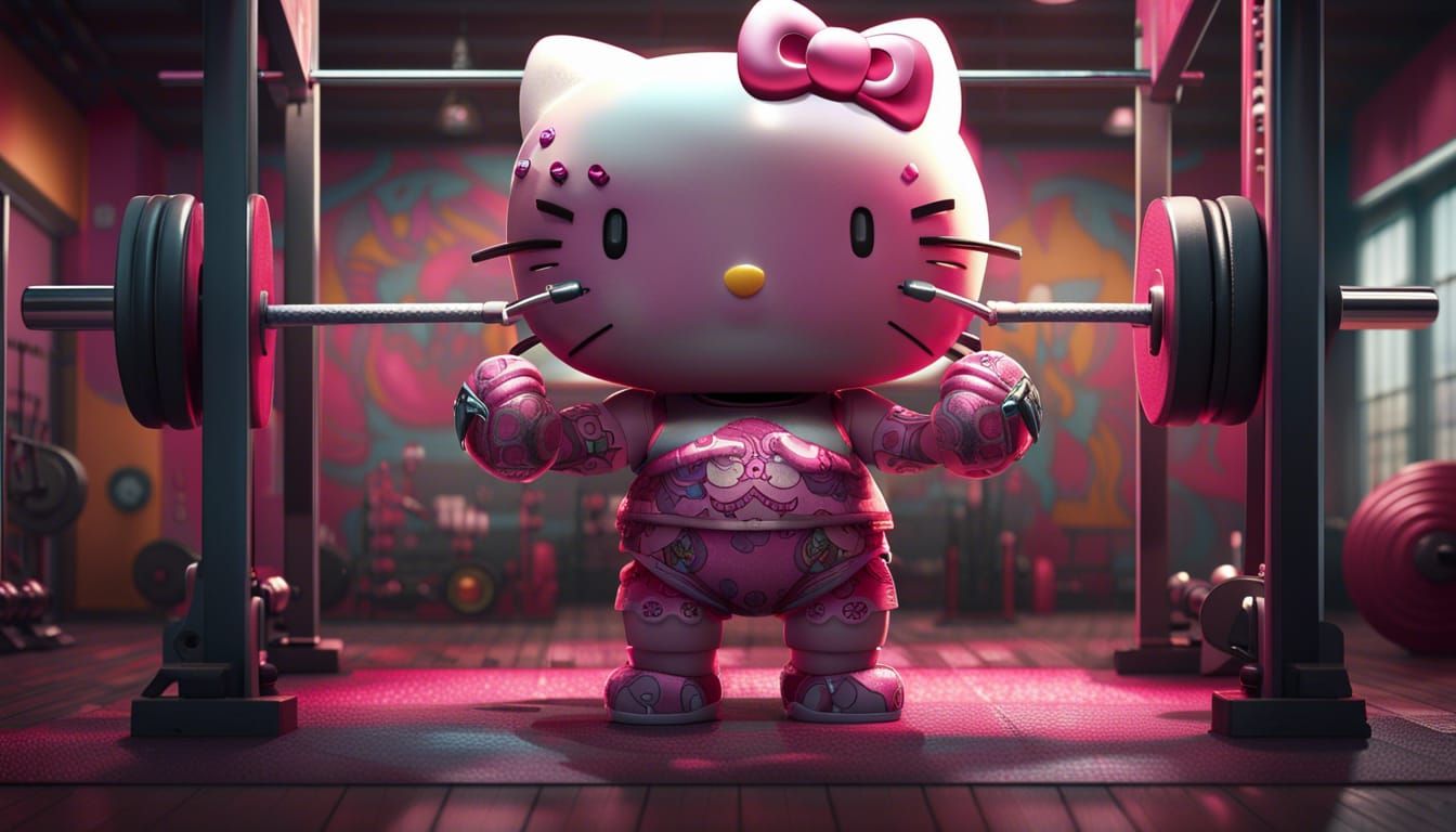 Buff Hello Kitty Deadlifting: Fantasy Concept Art
