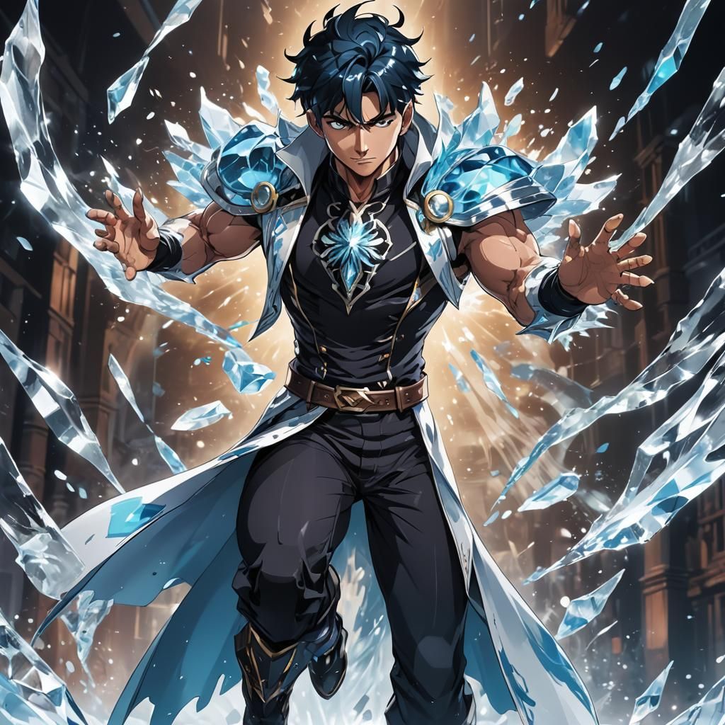 Young Ice Magician in Anime Manga Style