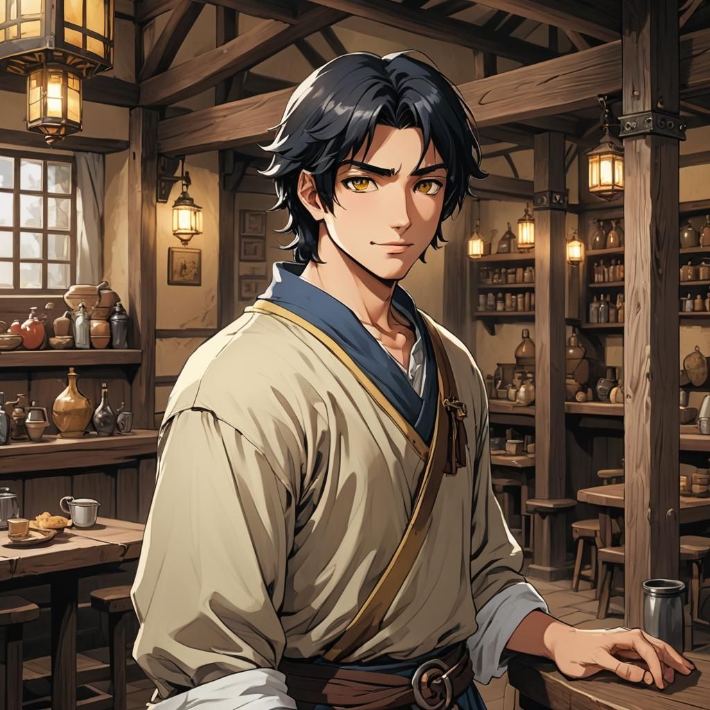 Medieval Youth with Yellow Eyes in Anime Style