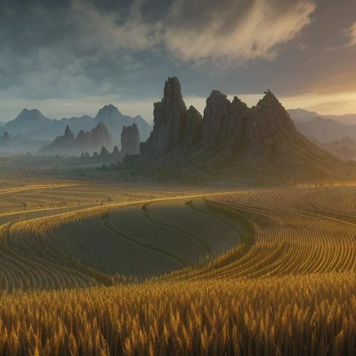 Golden Harvest at Soaring Jade Sect: Digital Art