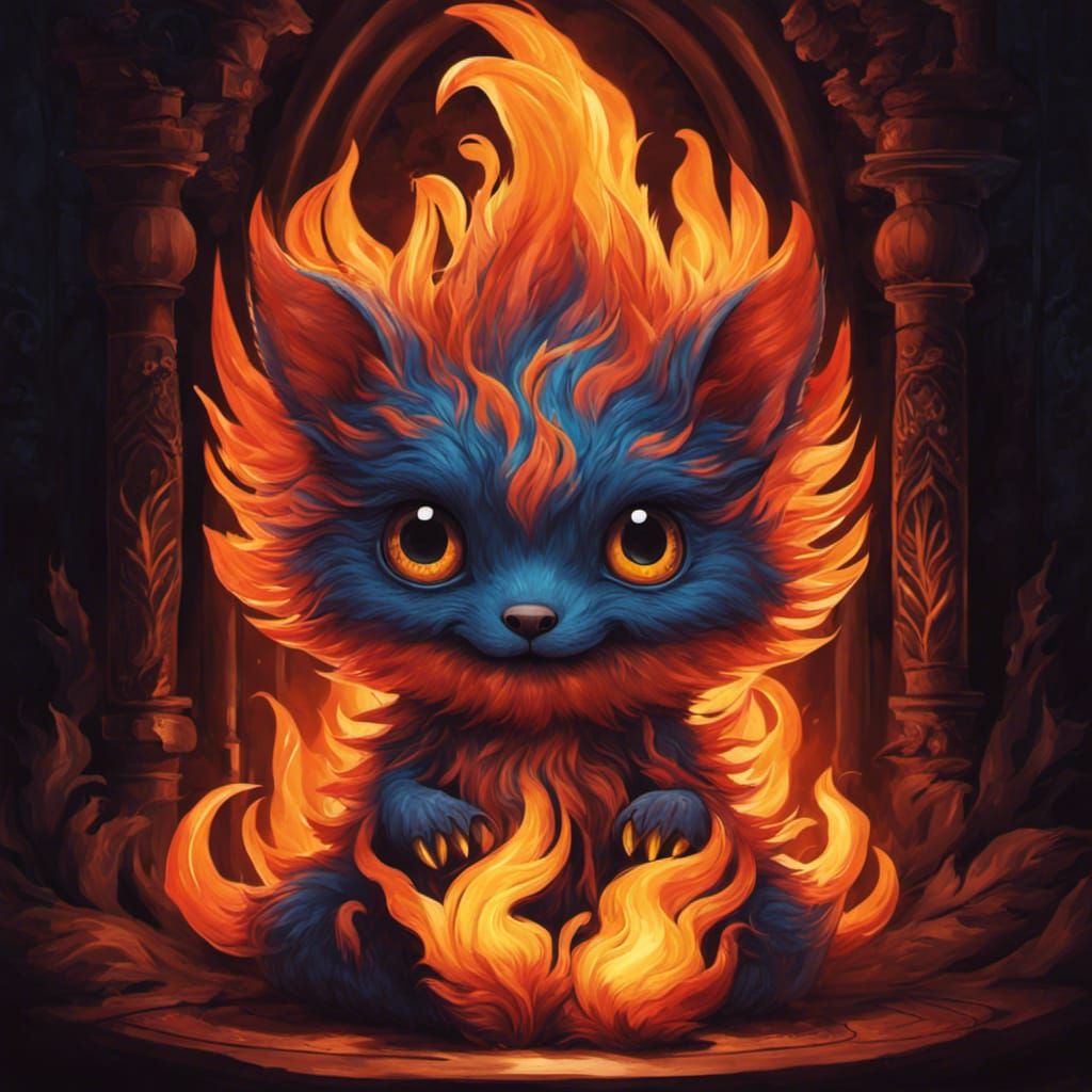 Adorable Flame Creature in Ghibli-Pixar Style