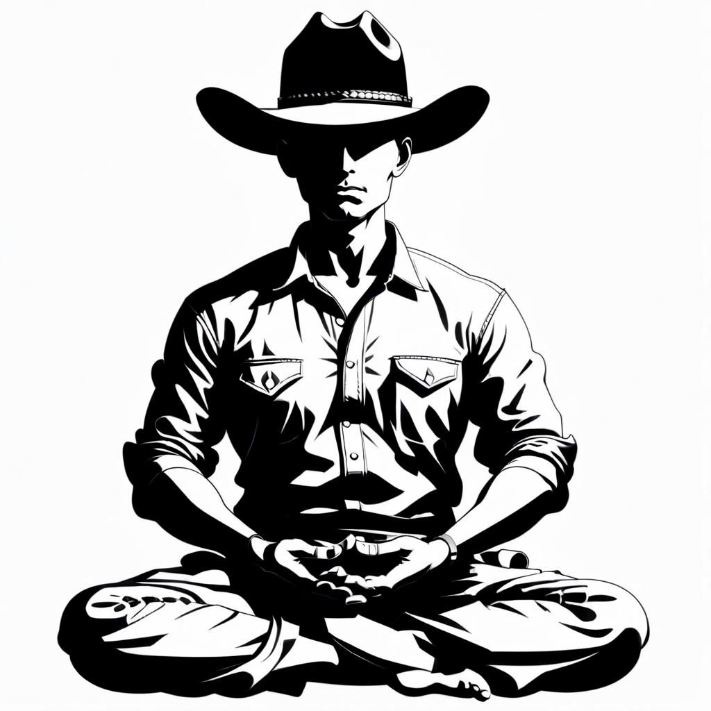 Cowboy Silhouette in Lotus Position Illustration