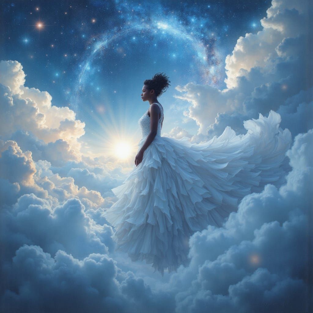African Sky Goddess in Celestial Nebula