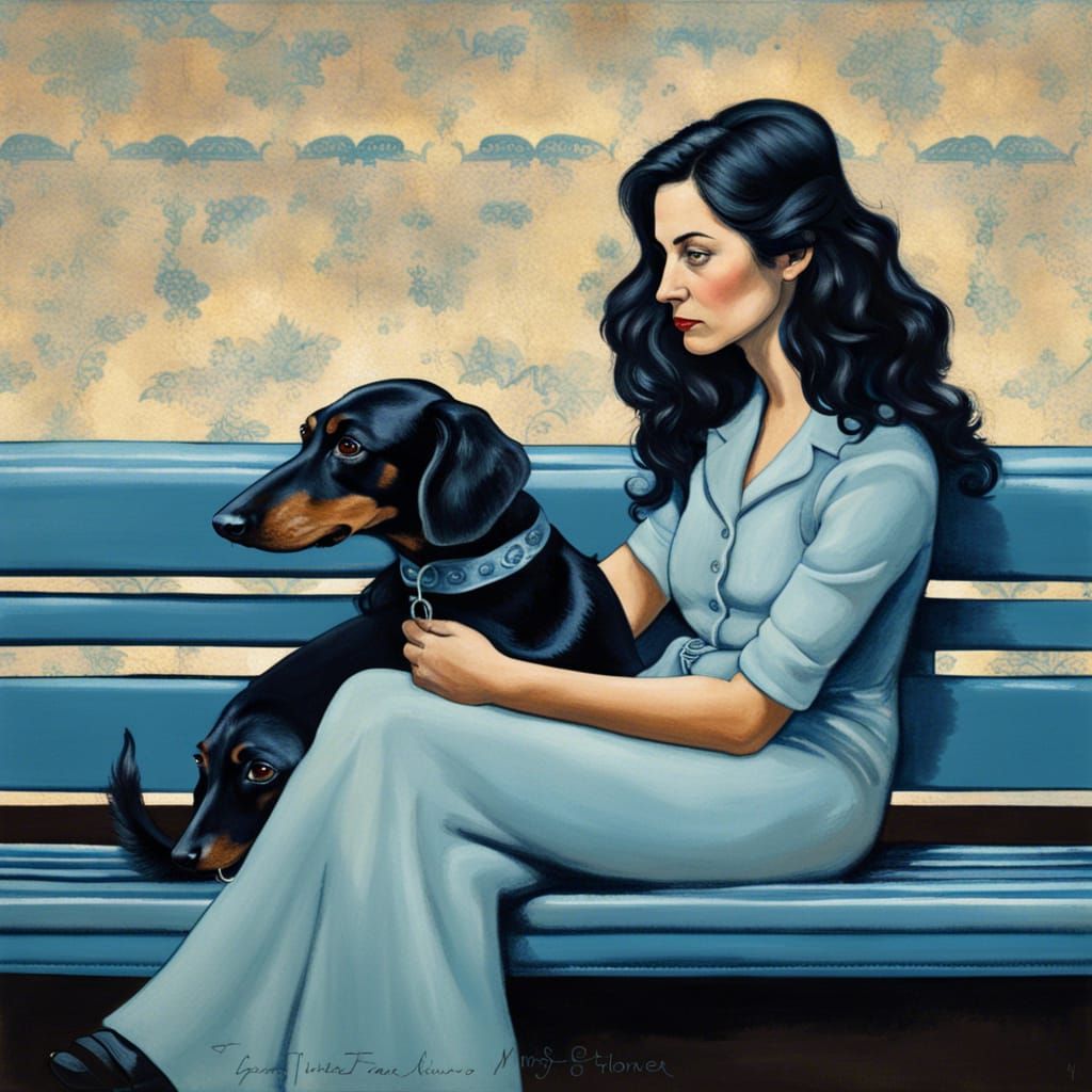 Woman with Dachshund in Expressive Illustration Style