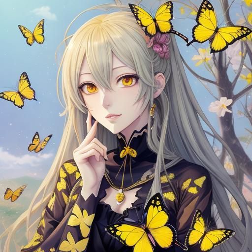Anime Butterfly Girl in Japanese Manga Style