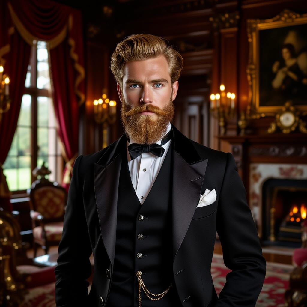 Victorian Gentleman in Opulent Mansion, Pre-Raphaelite Style