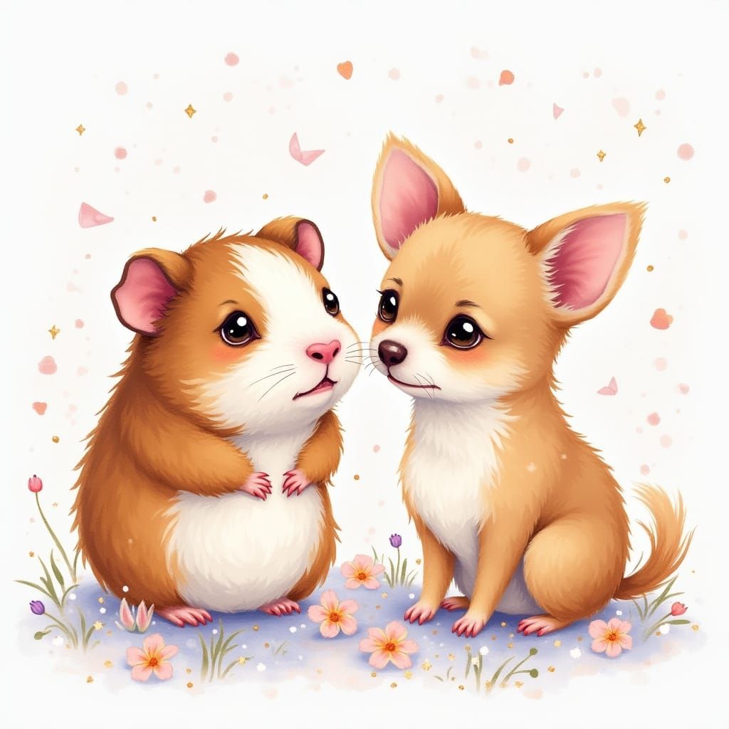 Whimsical Guinea Pig and Chihuahua Art