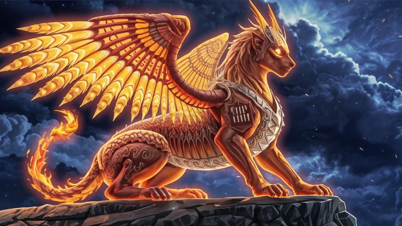 Supernatural Sphinx in Dramatic, Flaming Splendor