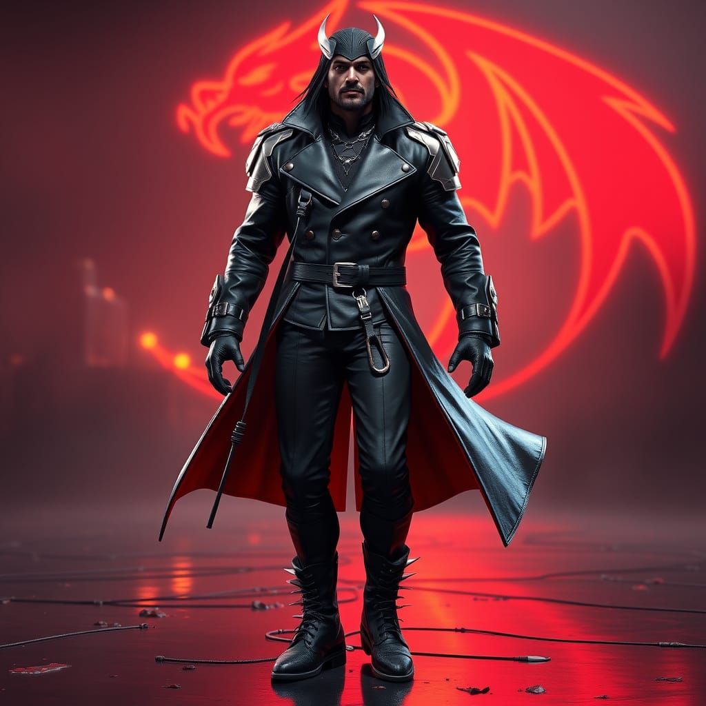 Red Dragon Warrior in Cyberpunk Game Cinematic Style