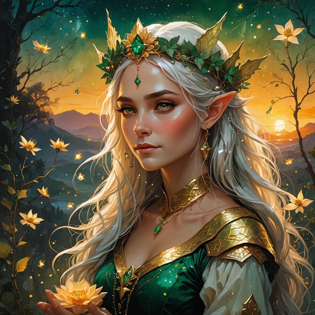 Magical Elf Enchanting Flower in Alcohol Inks Style