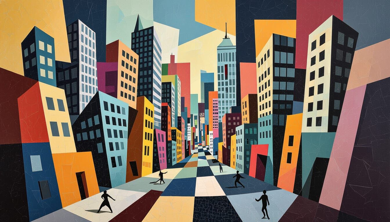Cubist City Where Buildings Breathe and Streets Dance