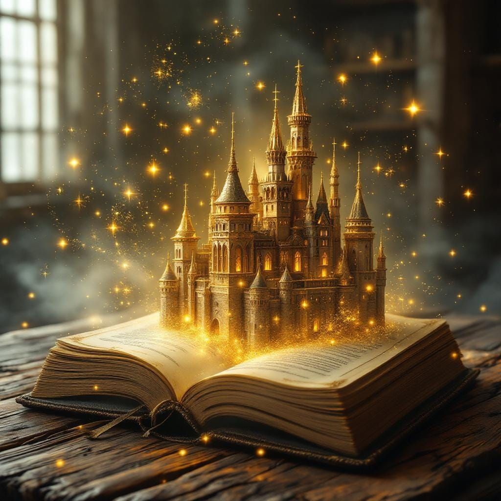 Golden Castle Materializing from Ancient Book