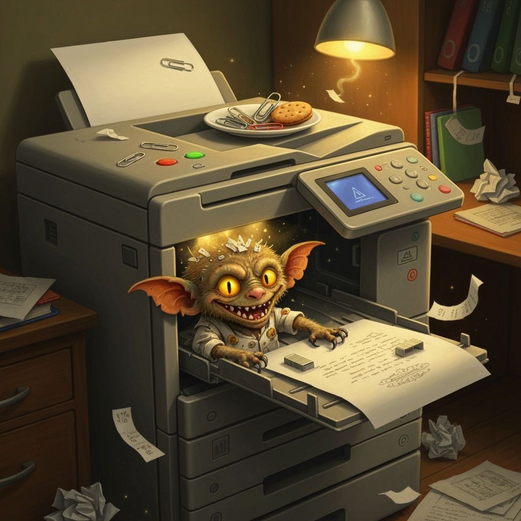 Whimsical Gremlin Haunts Modern Office Photocopier