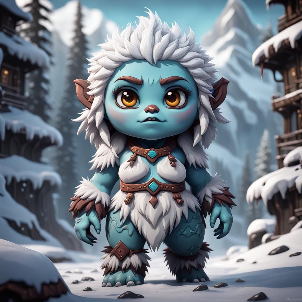 Chibi Female Yeti in Detailed Digital Painting