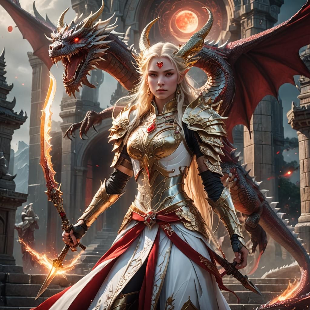 Dragon Goddess with Moon Dragon in Fantasy Art