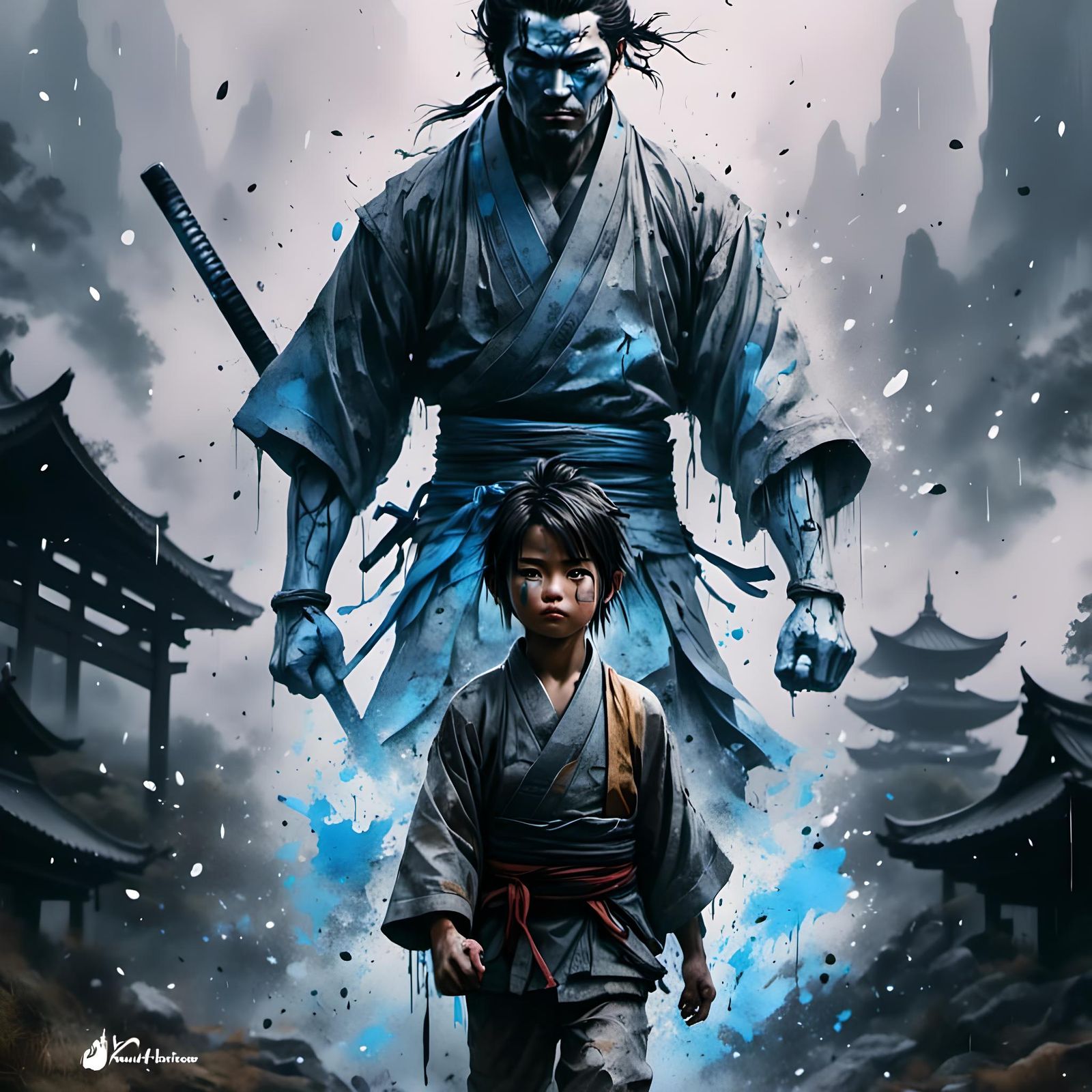 Epic Samurai Spirit Guides Confident Boy