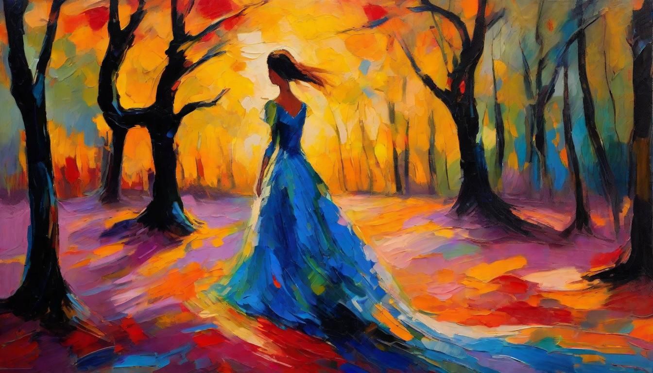Woman in Twilight Landscape: Fauvist Expressionism