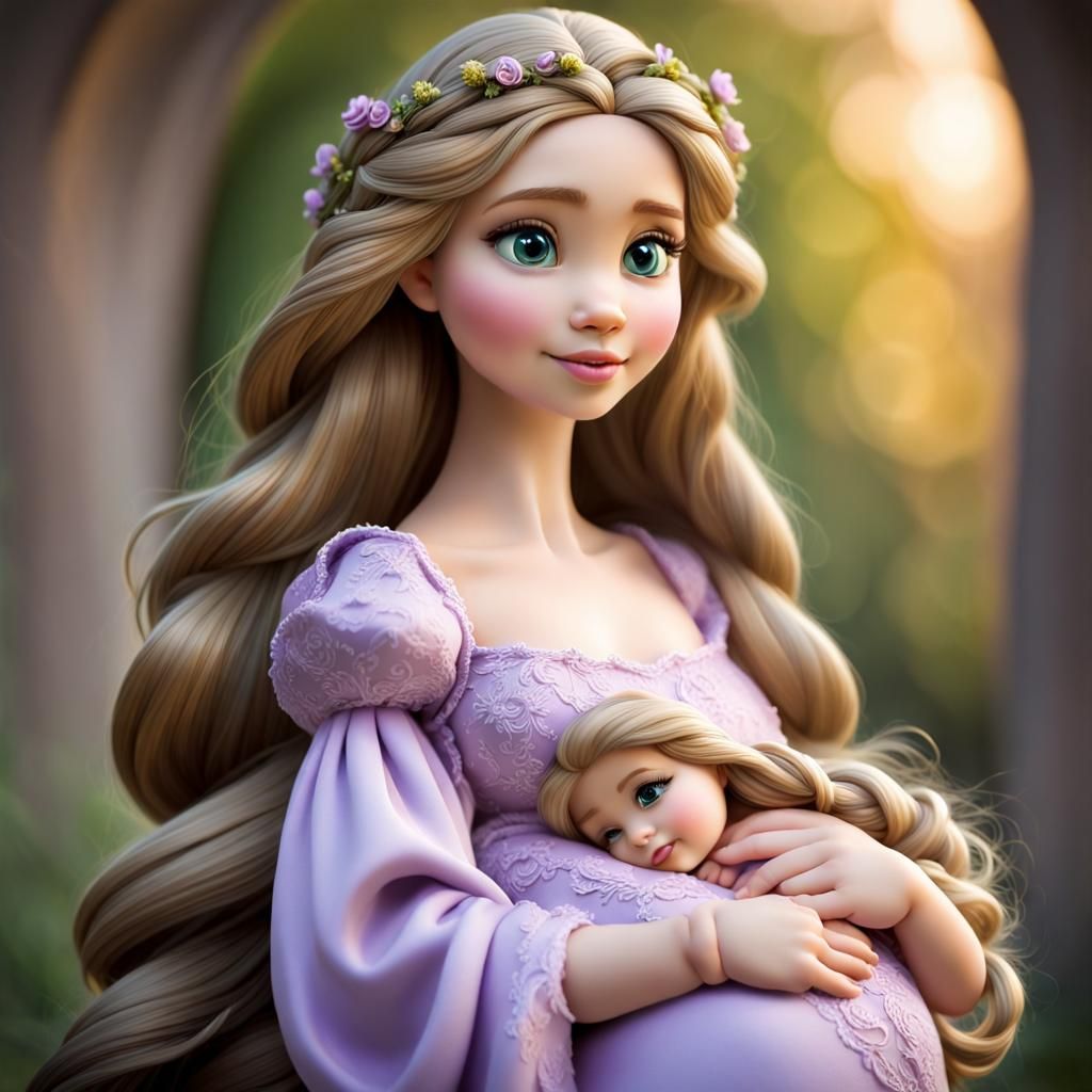 Pregnant Rapunzel with Long Brown Hair