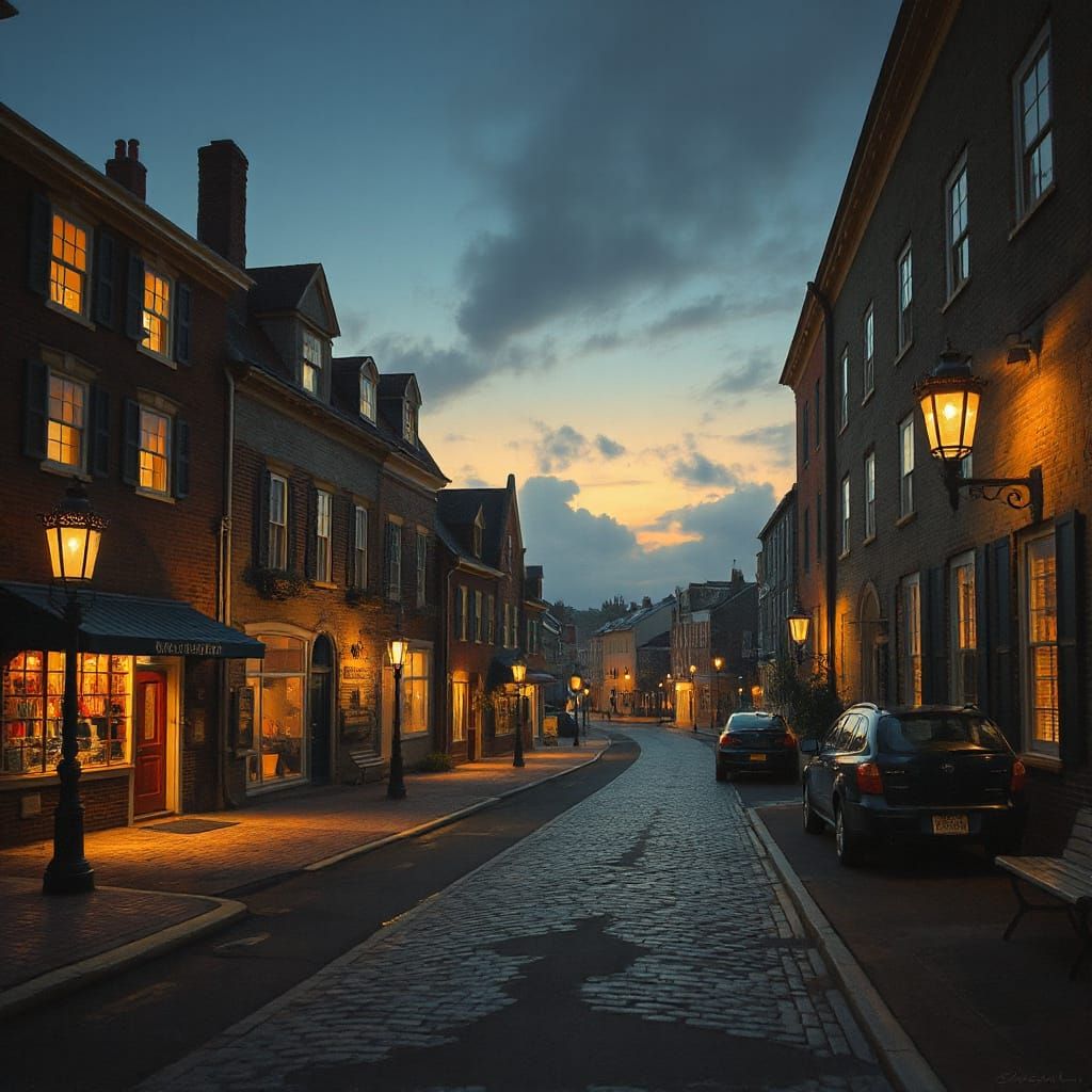 Twilight Oil Painting of Historic Salem, Massachusetts