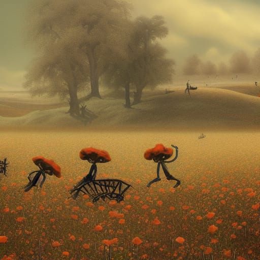 Skeletons Harvesting Opium Poppies: Detailed Matte Painting