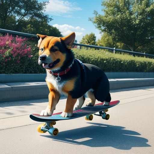Cute Dog Riding a Skateboard