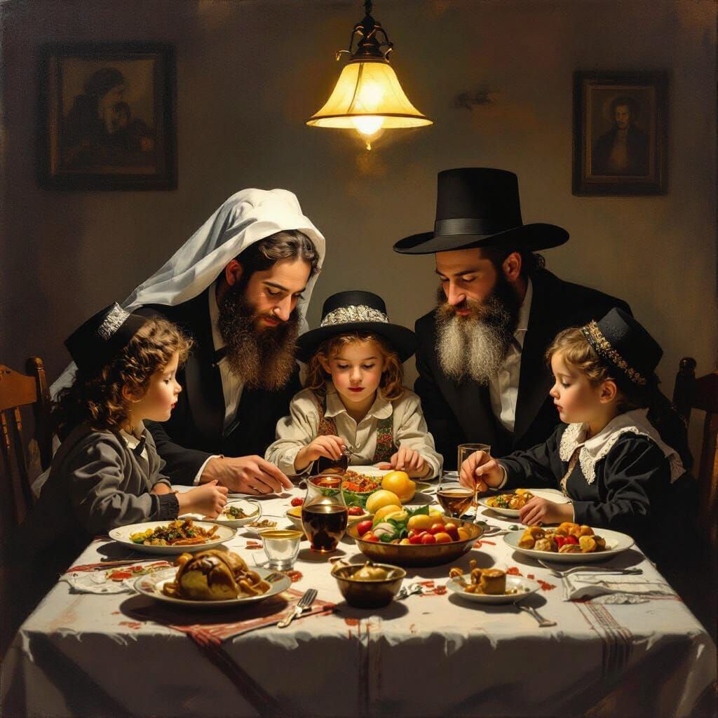 Shabbat Dinner: A Rembrandt-Inspired Family Gathering