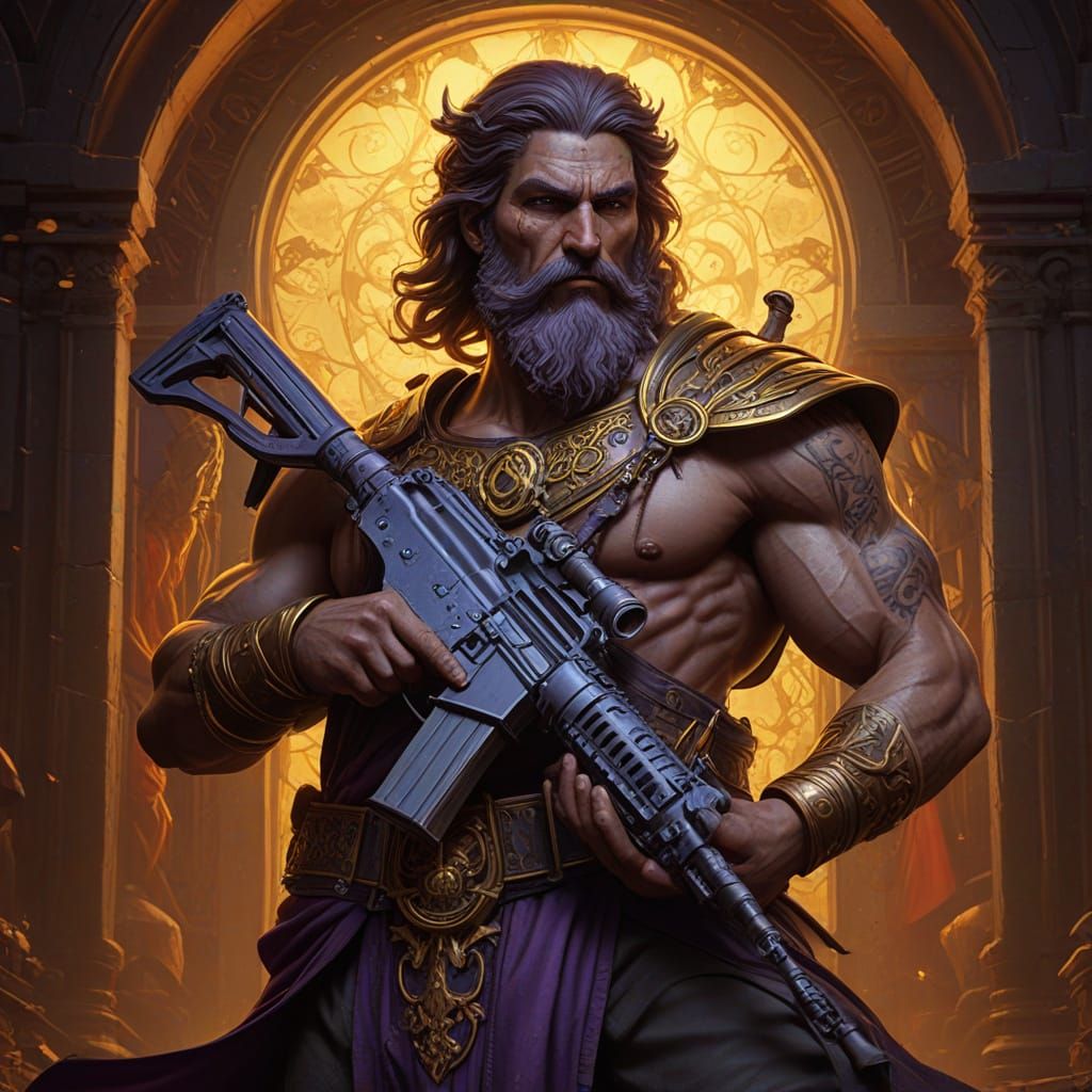 Zeus in Dark Fantasy Portrait, Tattoo Sketch Style