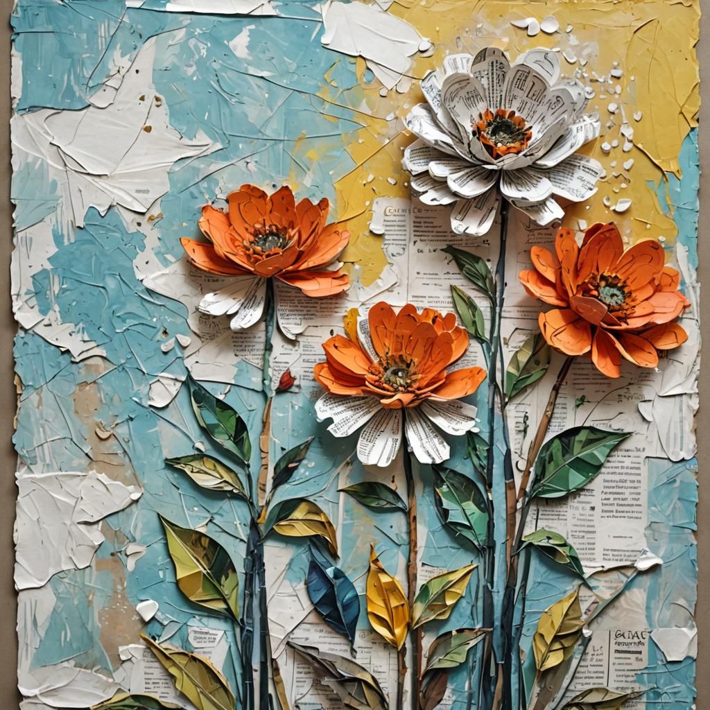 Paper Flowers Newspaper Art in Kopania Style