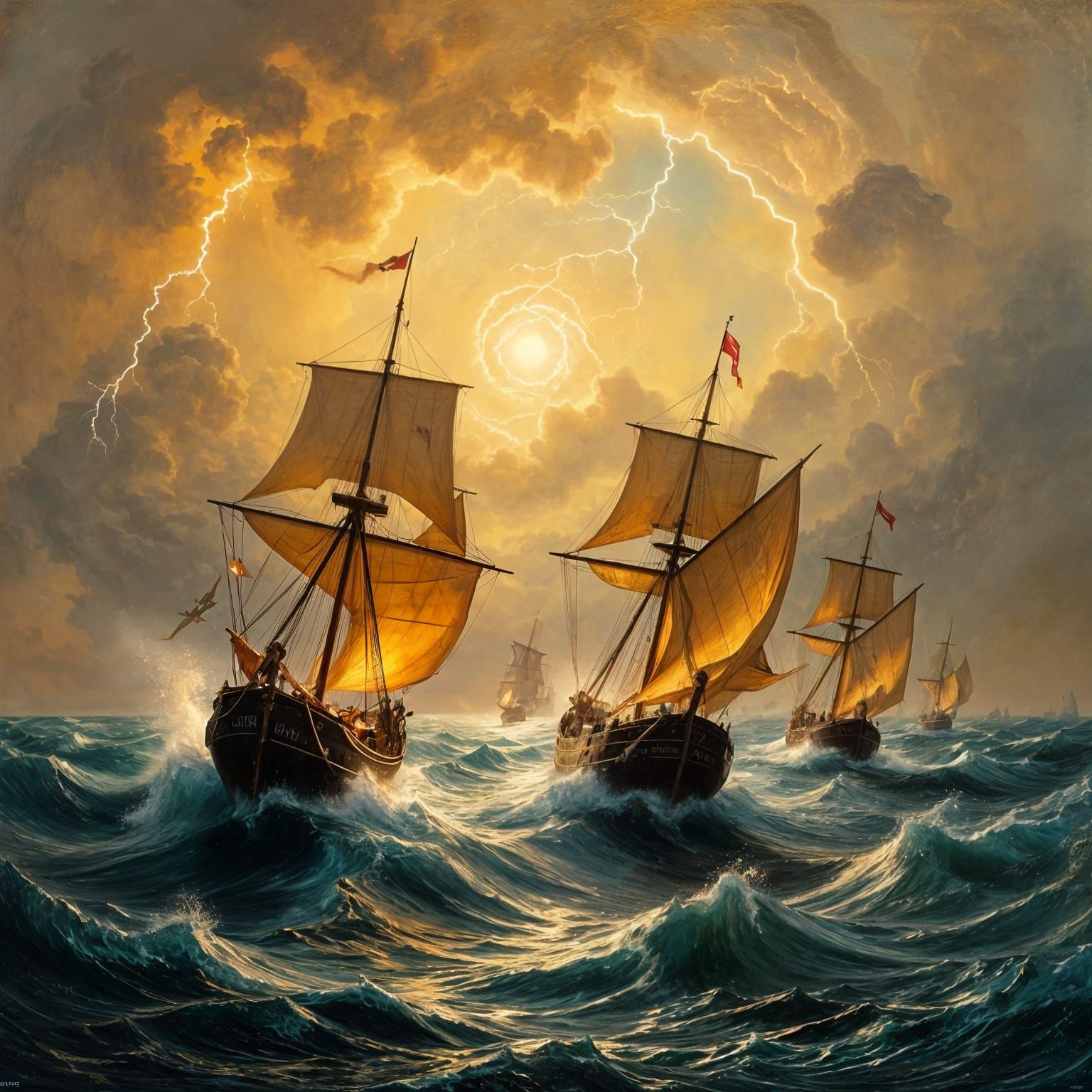 Tempestuous Sea Battle in the Style of Turner