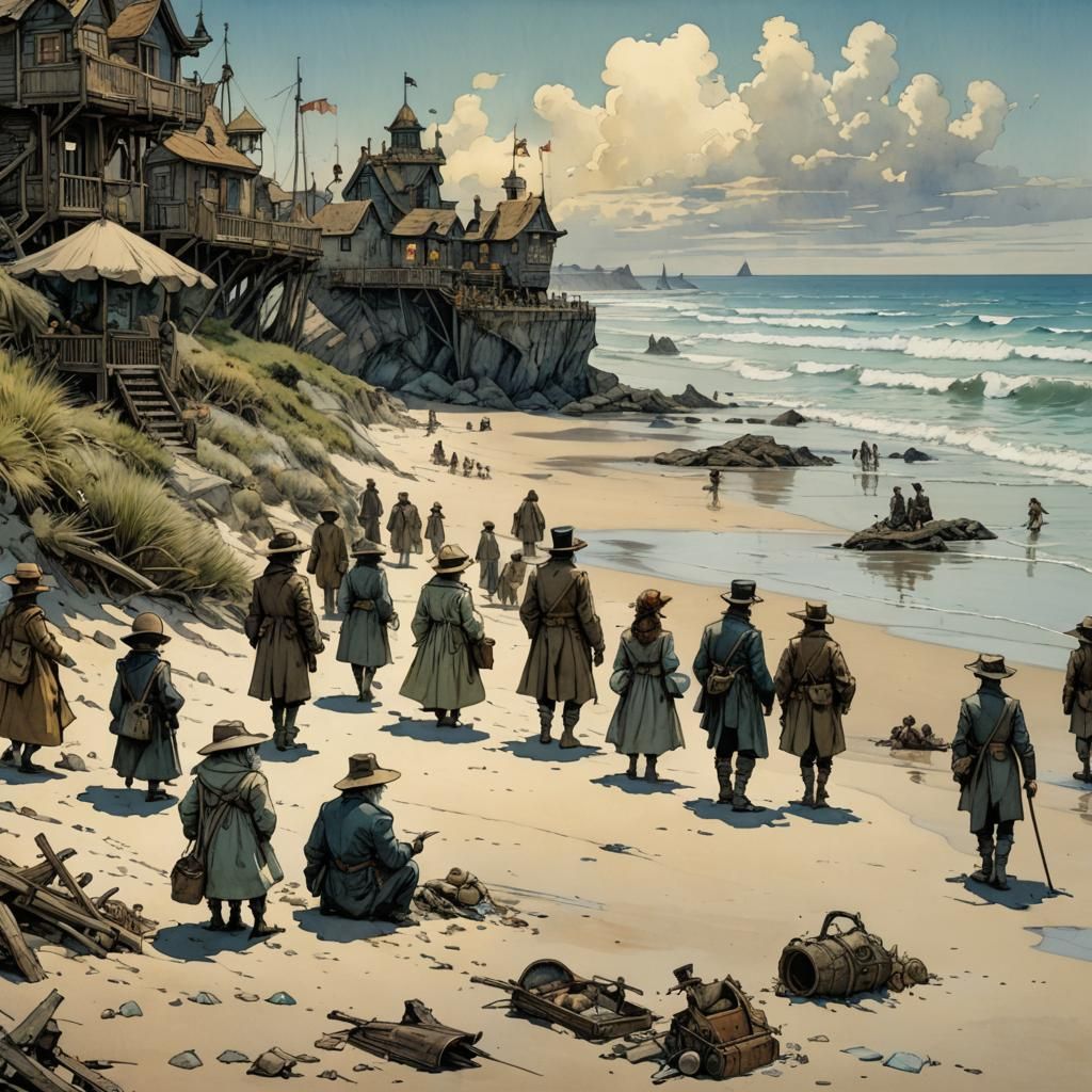 Victorian Beach Scene in Detailed 3D Digital Art