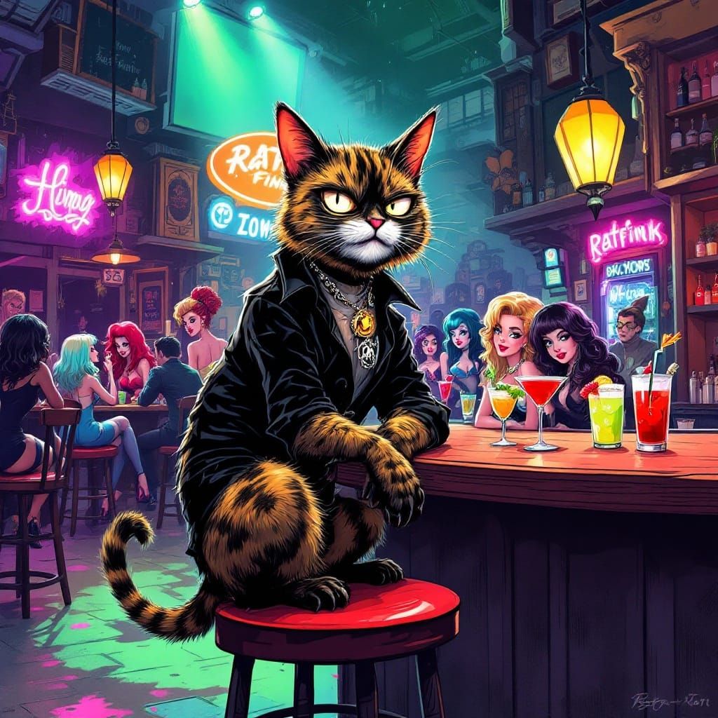 Mischievous Ratfink Cat Charms Adorable Women at a Kustom Ku...