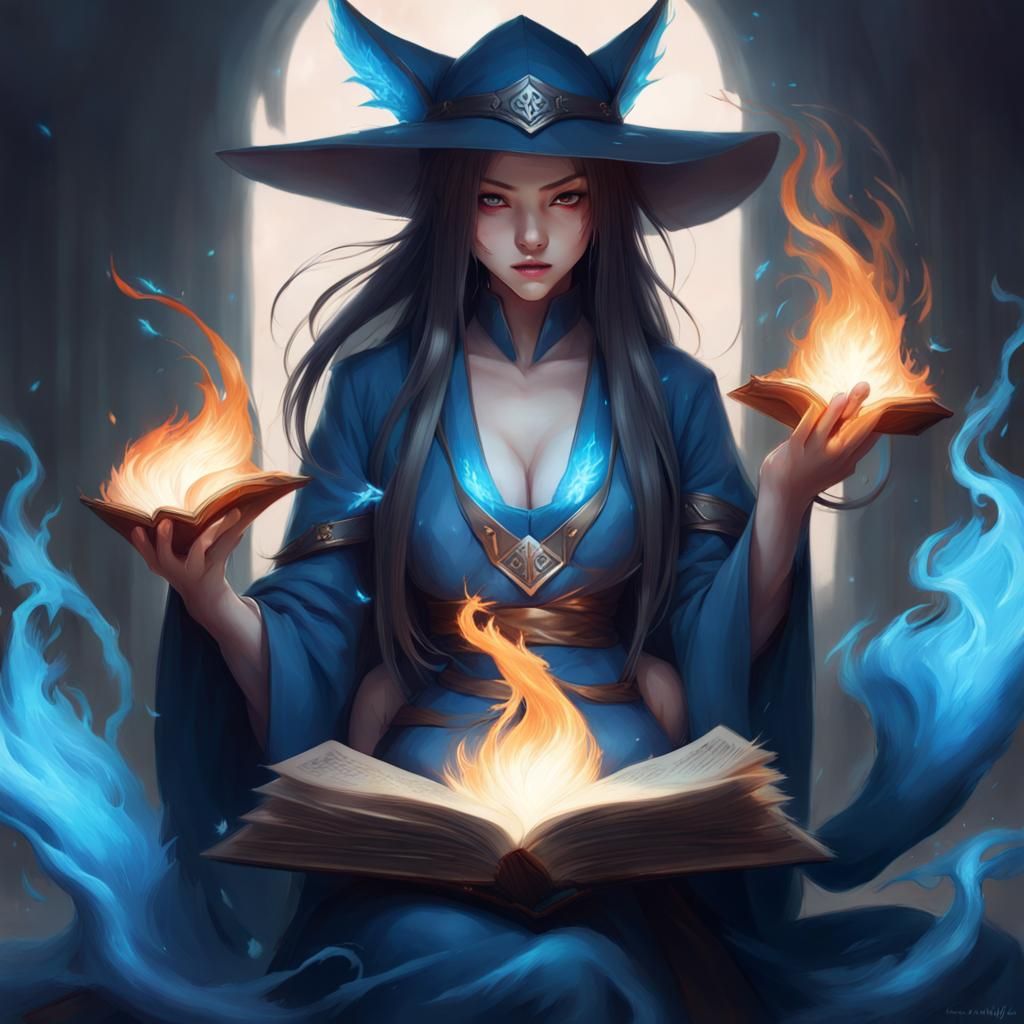 Kitsune Sorceress Casting a Flame Spell