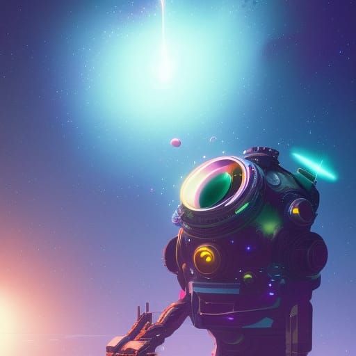 Futuristic Telescope in Colorful Cosmic Reflection