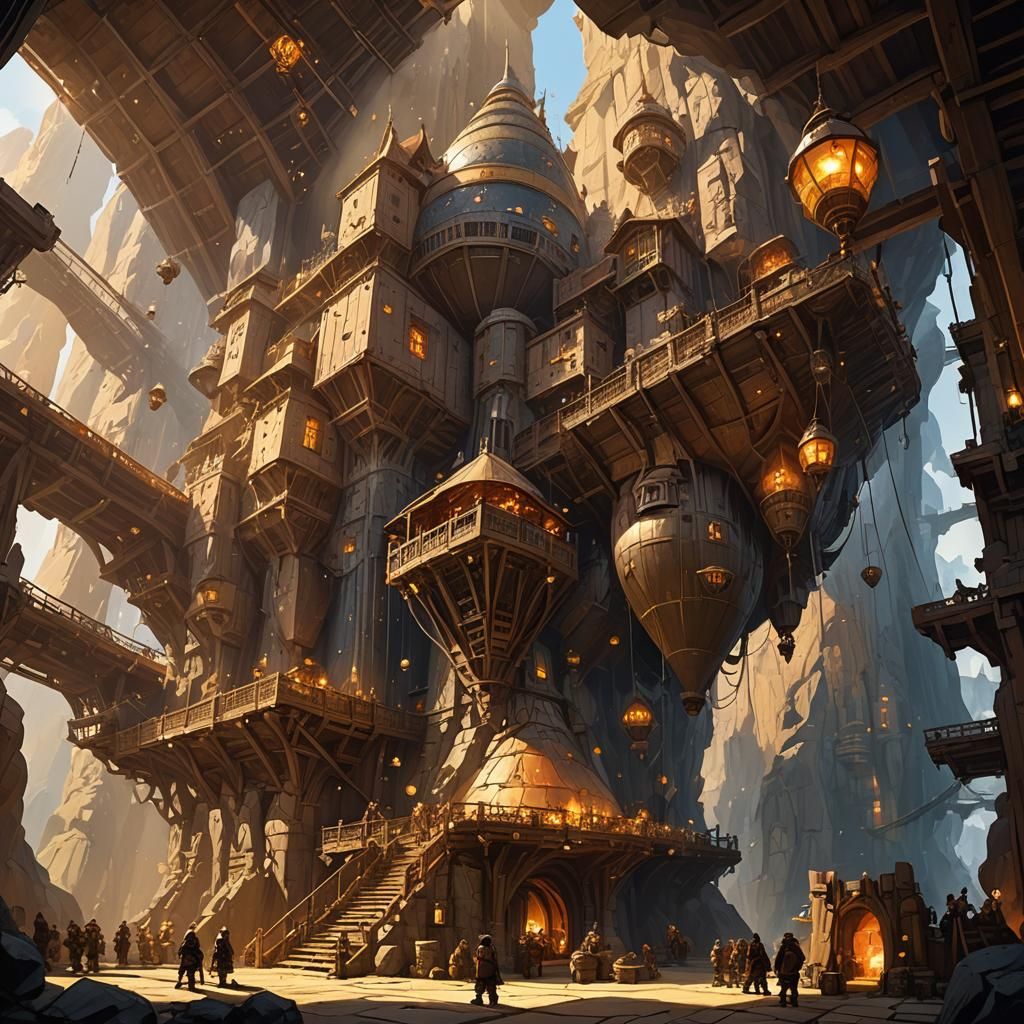 Dwarven City Airship Hangar Concept Art
