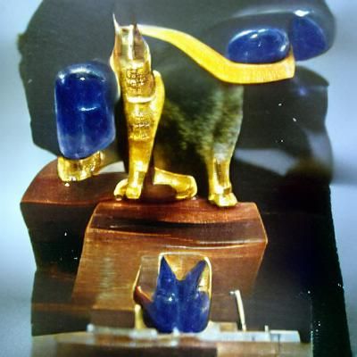 Gold and Lapis Lazuli Egyptian Cat Statuette