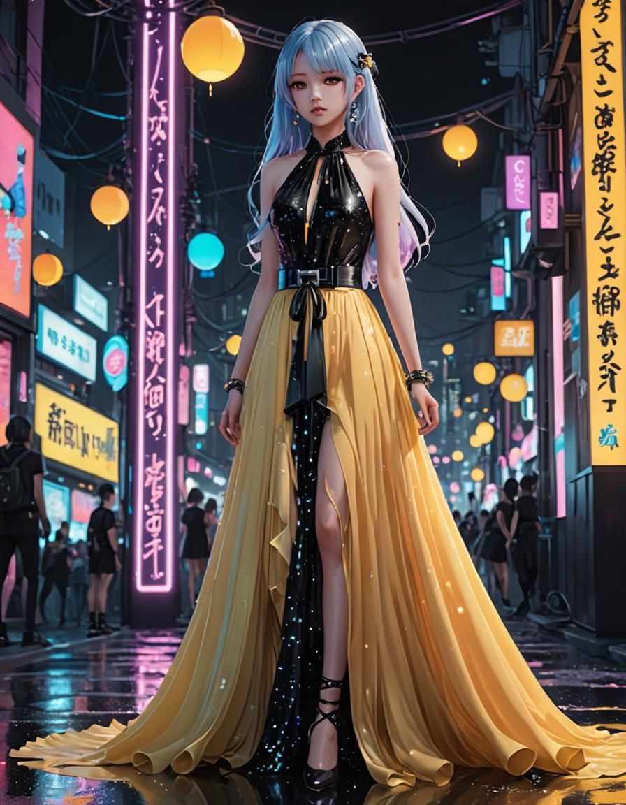 Pastel Goth Dress in Anime Style with Dripping Honey