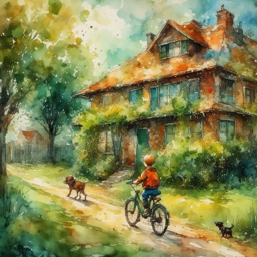 A boy riding his bike