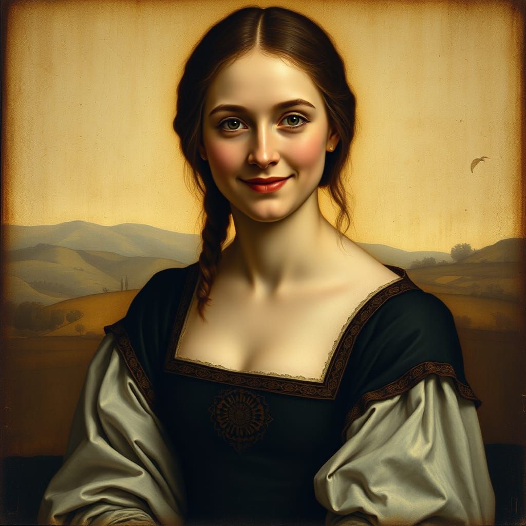 Enigmatic Renaissance Woman in Soft Landscape