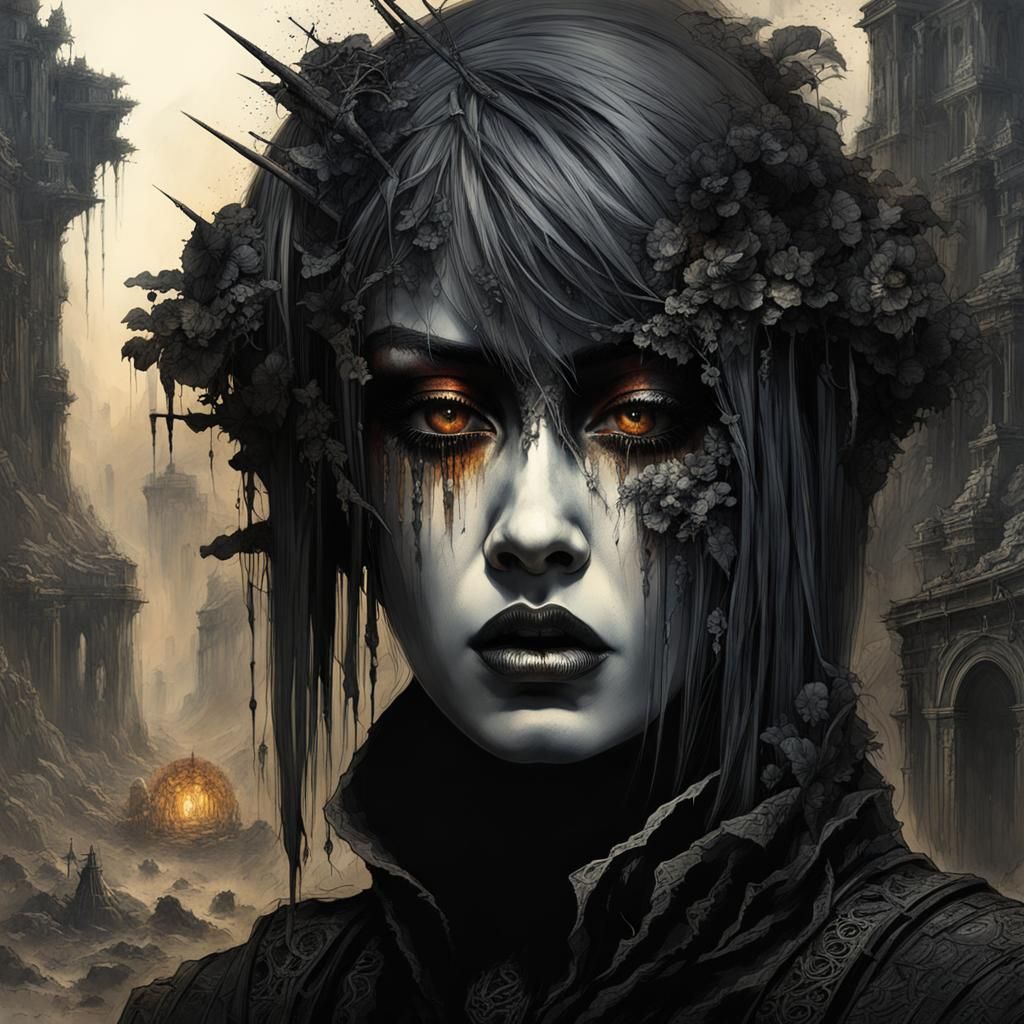 Goth Lady in Post-Apocalyptic Wasteland, Digital Art