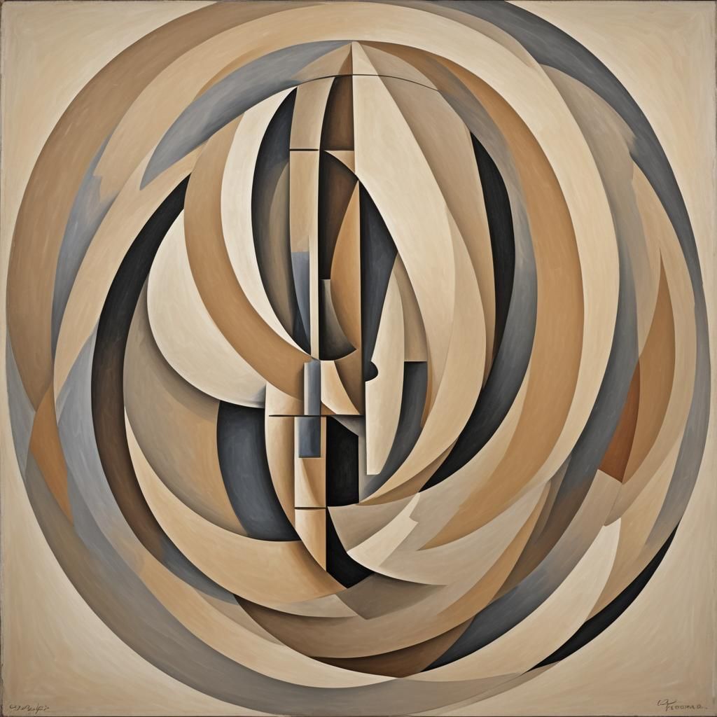 Minimalist Ovals in Beige and Grey: Abstract Cubism