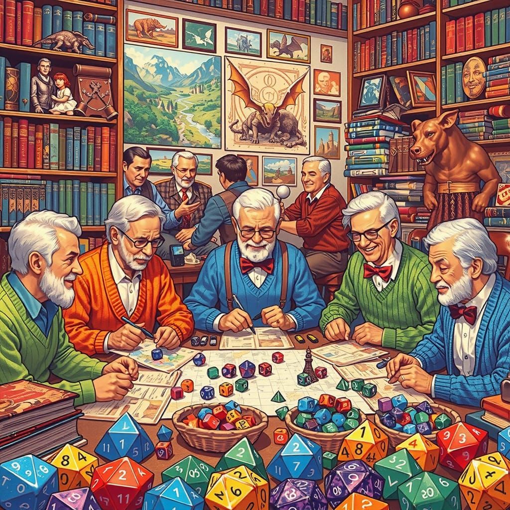 Elderly Gamers Enjoying Dungeons and Dragons Game
