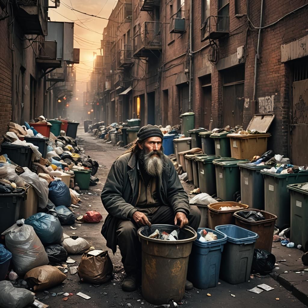 Homeless Man in Alley: Digital Matte Painting